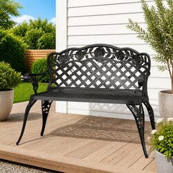 Stylish Black Cast Aluminium Outdoor Garden Bench 108cm