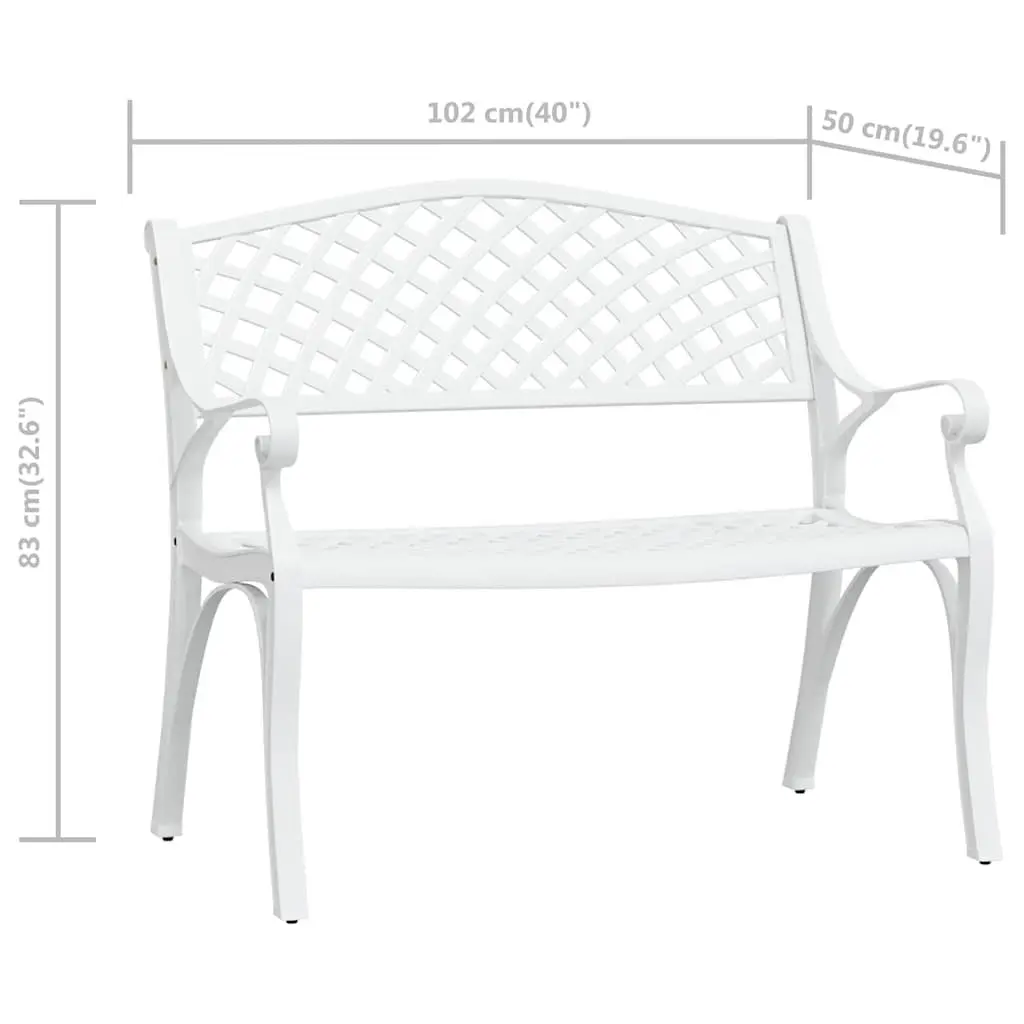 Outdoor Garden Bench Cast Aluminium 102cm White