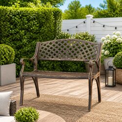 Brown Cast Aluminium Garden Bench 102cm for Outdoor Use