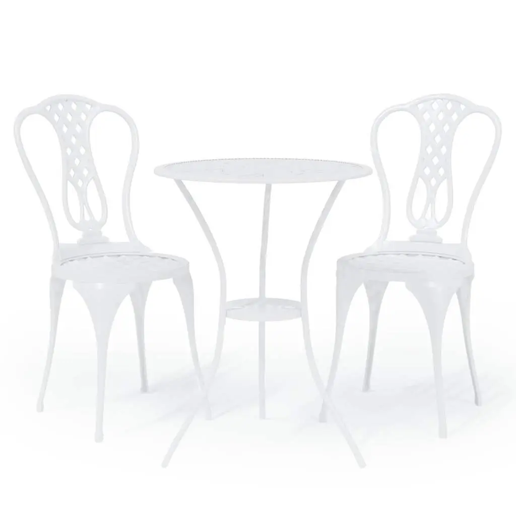 Bistro Set Cast Aluminium 3 Piece Patio Garden Furniture Outdoor Dining White
