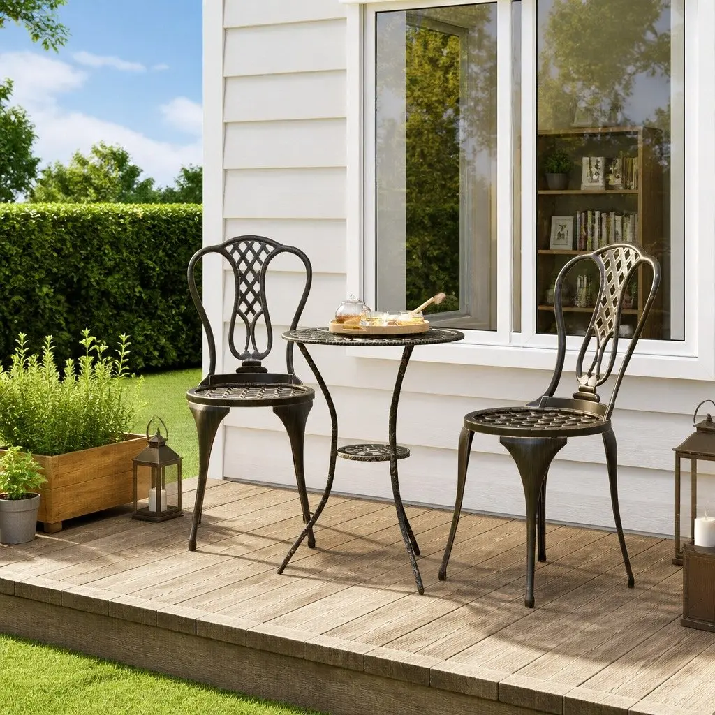 Cast Metal 3 Piece Bistro Set for Outdoor Spaces