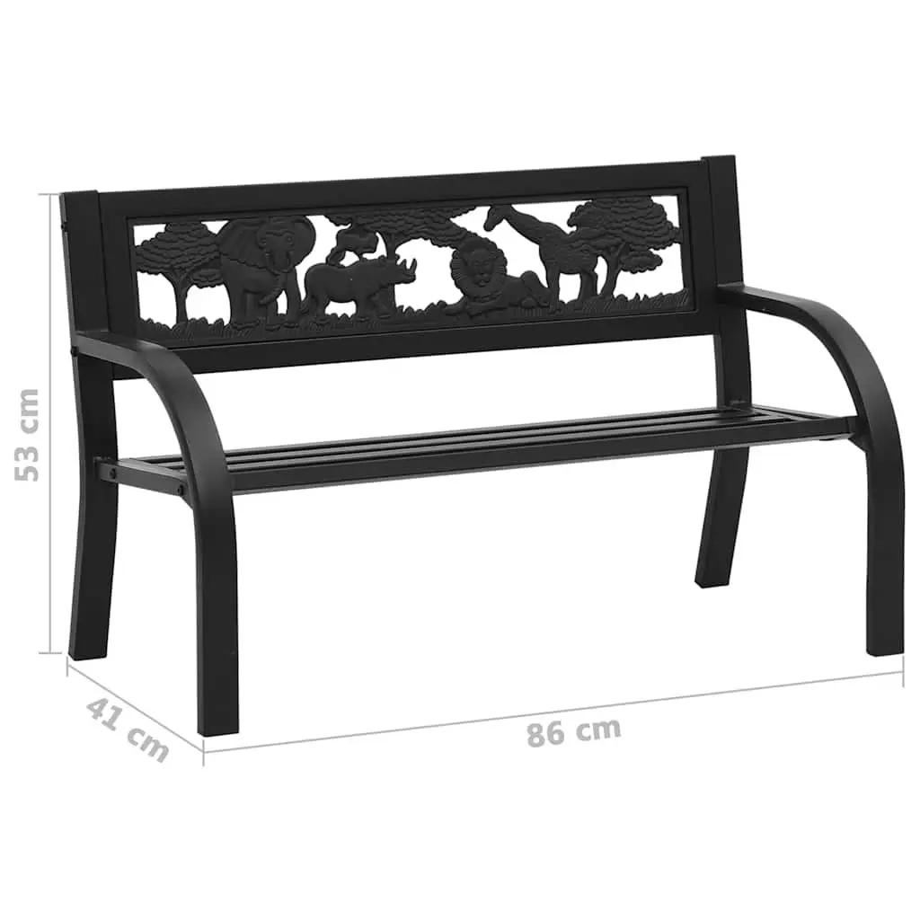 Children Garden Bench 86cm Outdoor Seating Steel Frame Black Backrest