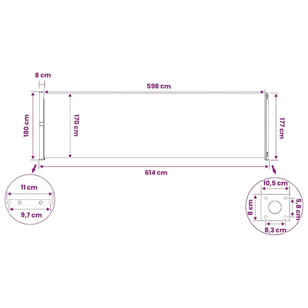 Patio Retractable Side Awning 180x600cm Black