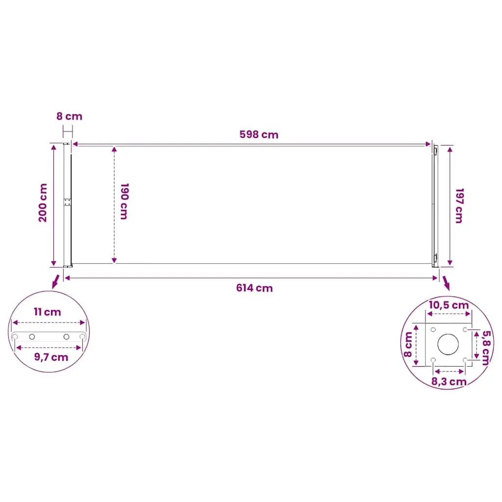 Cream Retractable Side Awning for Patios 200x600 cm