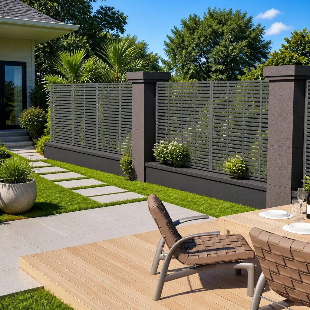 Grey WPC Louver Fence Panel 180x180 cm