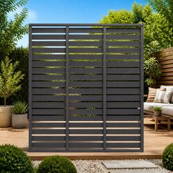Premium Grey Horizontal Slatted WPC Fence Panel 180x180 cm