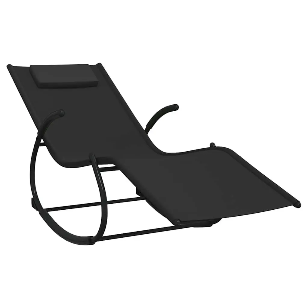 Rocking Sun Lounger Steel Frame Textilene Mesh Outdoor Black