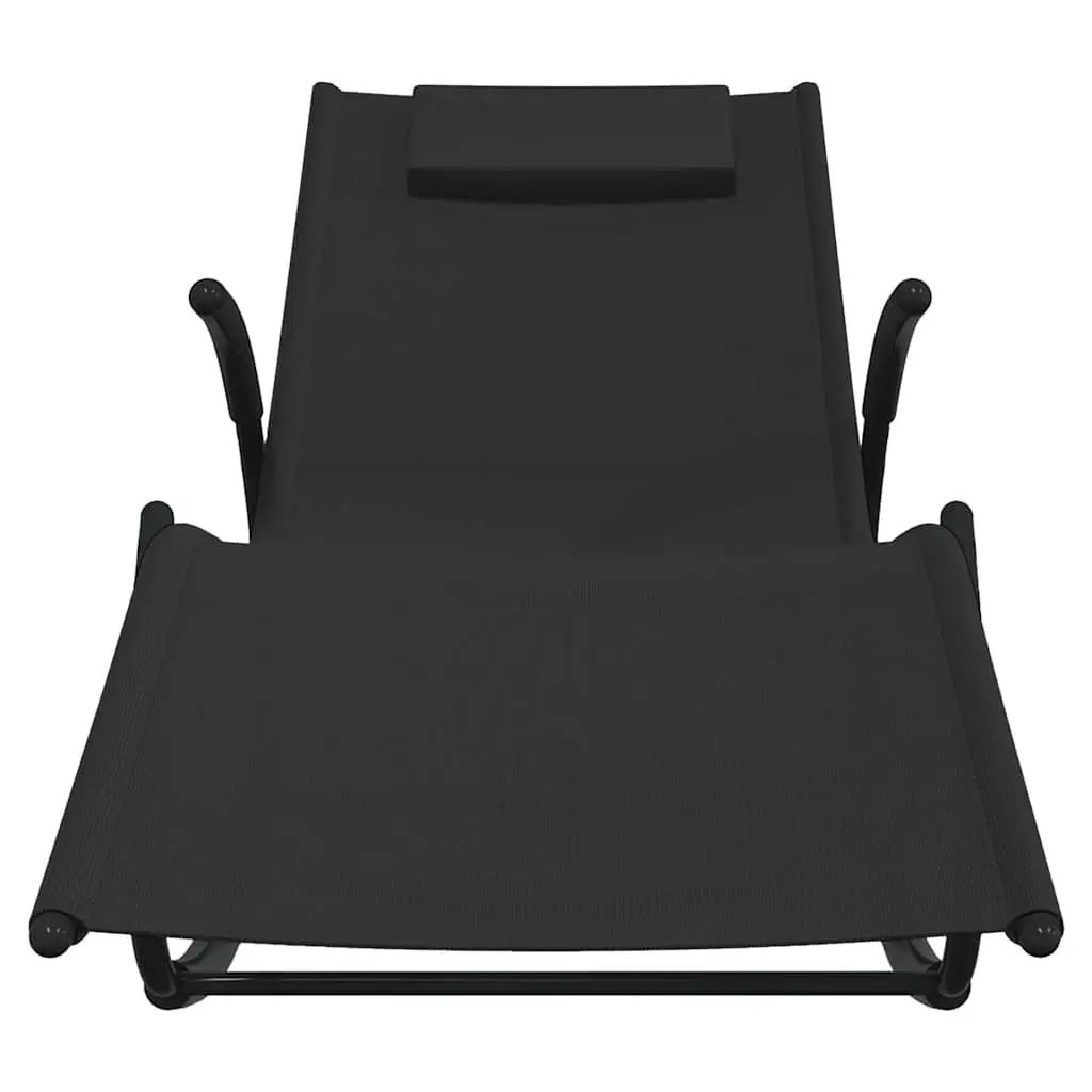 Rocking Sun Lounger Steel Frame Textilene Mesh Outdoor Black