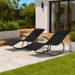Rocking Sun Lounger Chairs 2 pcs Black Steel for Outdoors