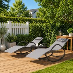 2-Piece Grey Rocking Sun Lounger Set for Outdoor Relaxation