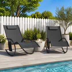 Durable Black Steel Textilene Rocking Sun Loungers 2 pcs