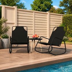 Durable Rocking Sun Lounger Chair Set in Black Steel