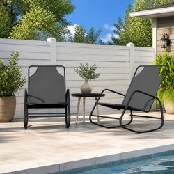 Premium Rocking Sun Lounger Chair Grey Steel Textilene Mesh
