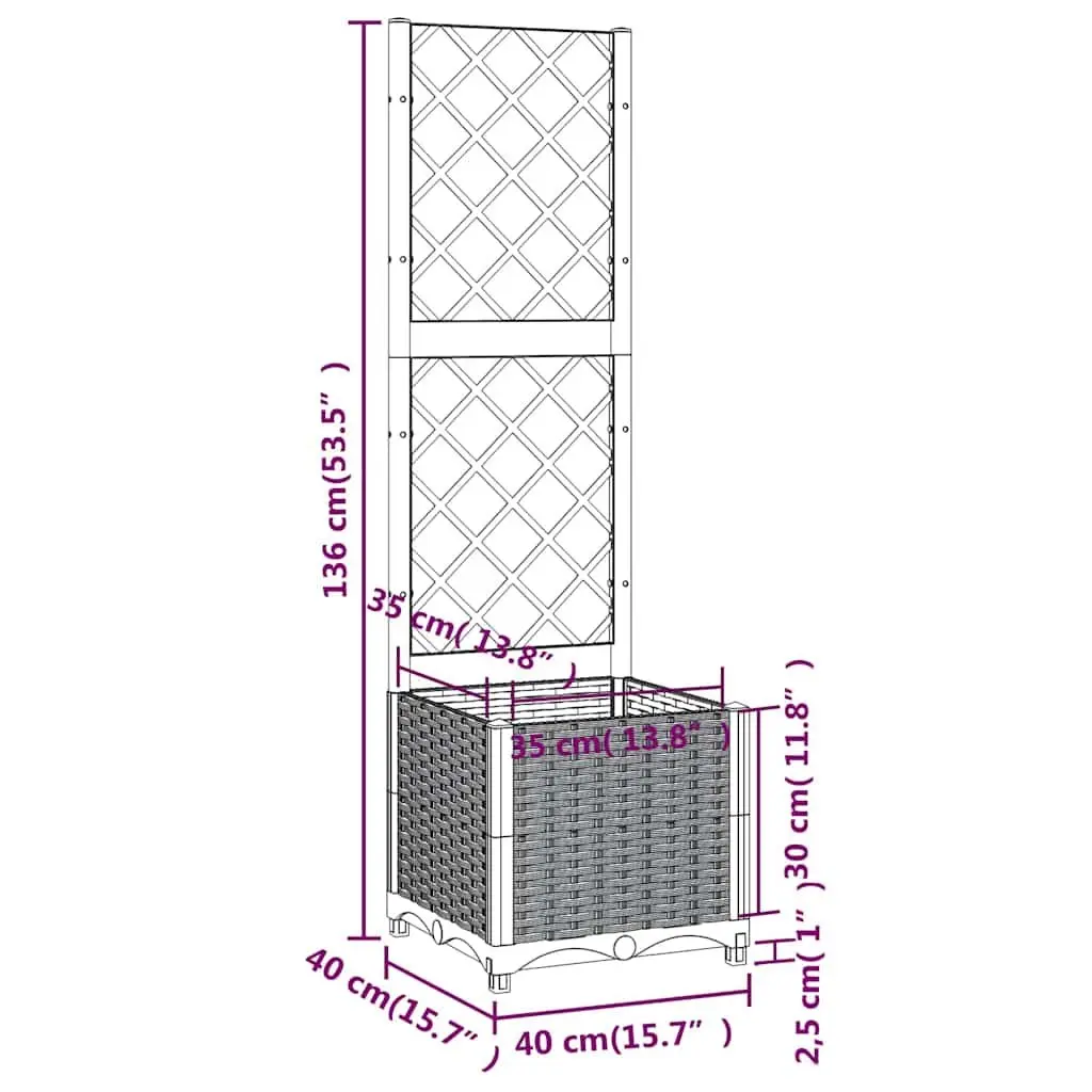Grey Garden Planter with Integrated Trellis