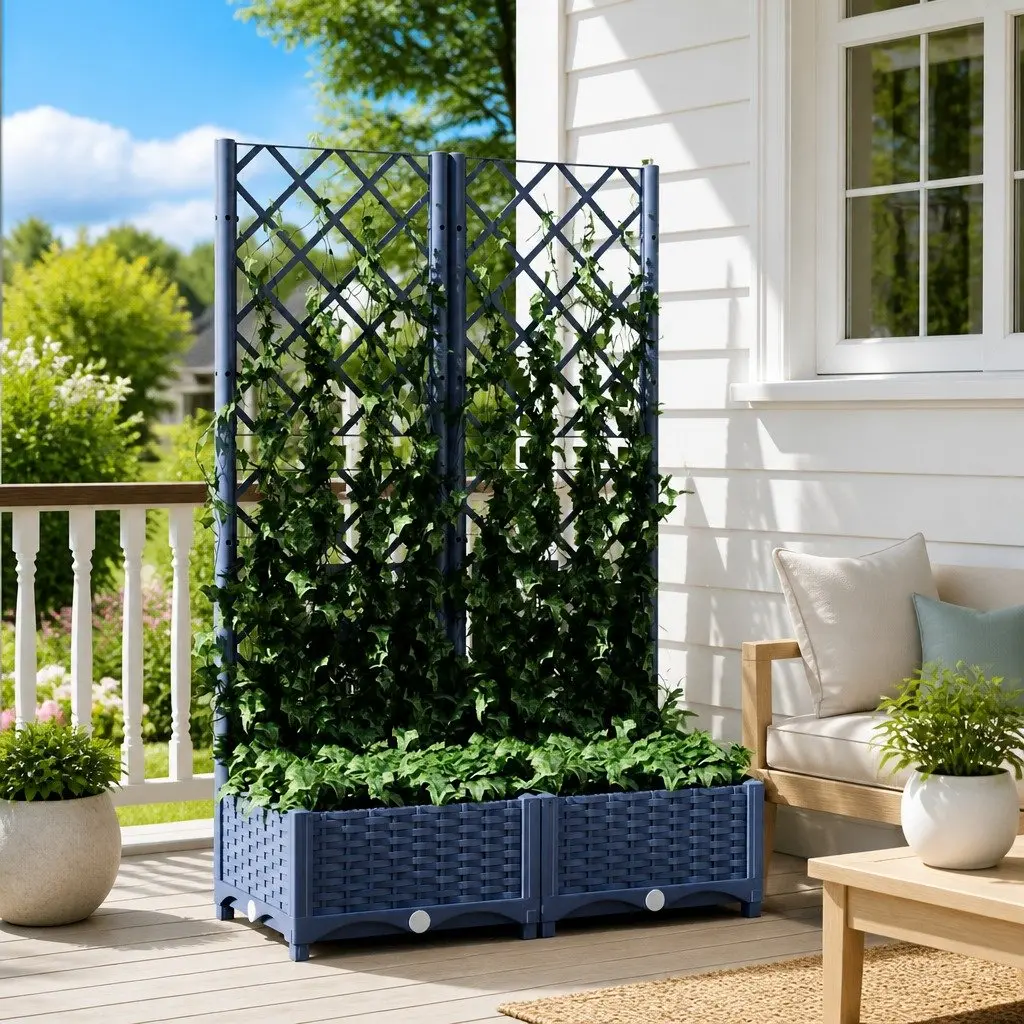 Grey Garden Planter with Trellis 80x40x121.5cm Outdoor Support
