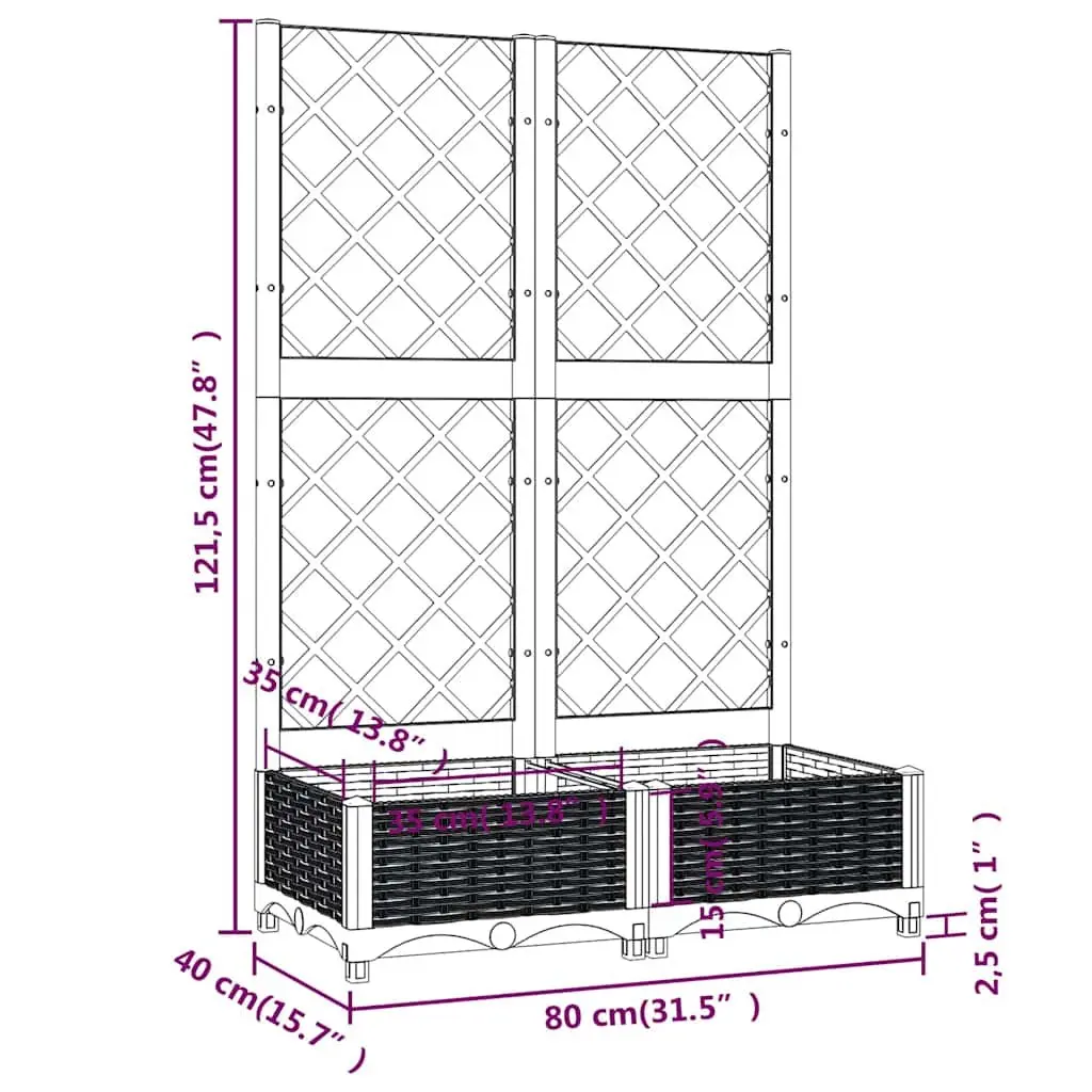 Grey Garden Planter with Trellis 80x40x121.5cm Outdoor Support