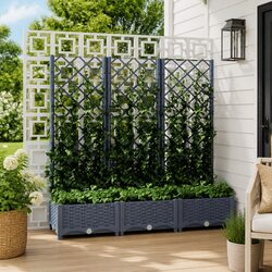 Durable Grey Garden Planter with Trellis 120x40x121.5cm