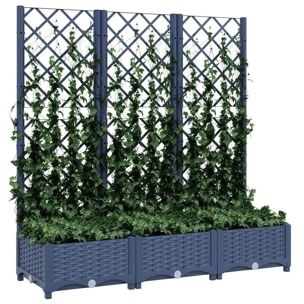 Garden Planter PP Grey 120x40x121.5cm with Integrated Trellis for Outdoor Climbing Plant Support