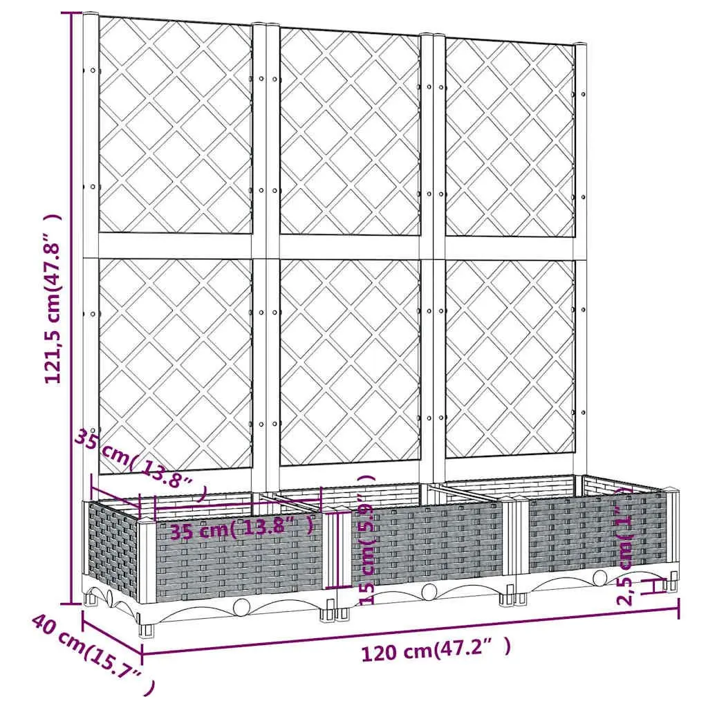 Garden Planter PP Grey 120x40x121.5cm with Integrated Trellis for Outdoor Climbing Plant Support