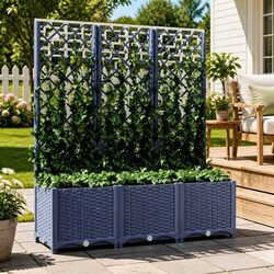 Durable Grey Garden Planter with Integrated Trellis