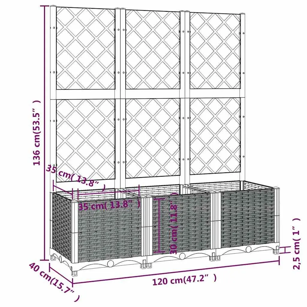 Grey Garden Planter with Integrated Trellis