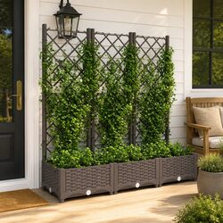 Garden Planter with Trellis Brown Outdoor Planter Box Climbing Plants Support