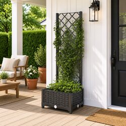 Sturdy Black Garden Planter with Trellis for Climbing Plants