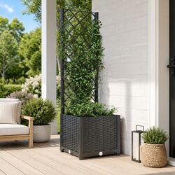 Durable Garden Planter with Black Trellis for Climbing Plants