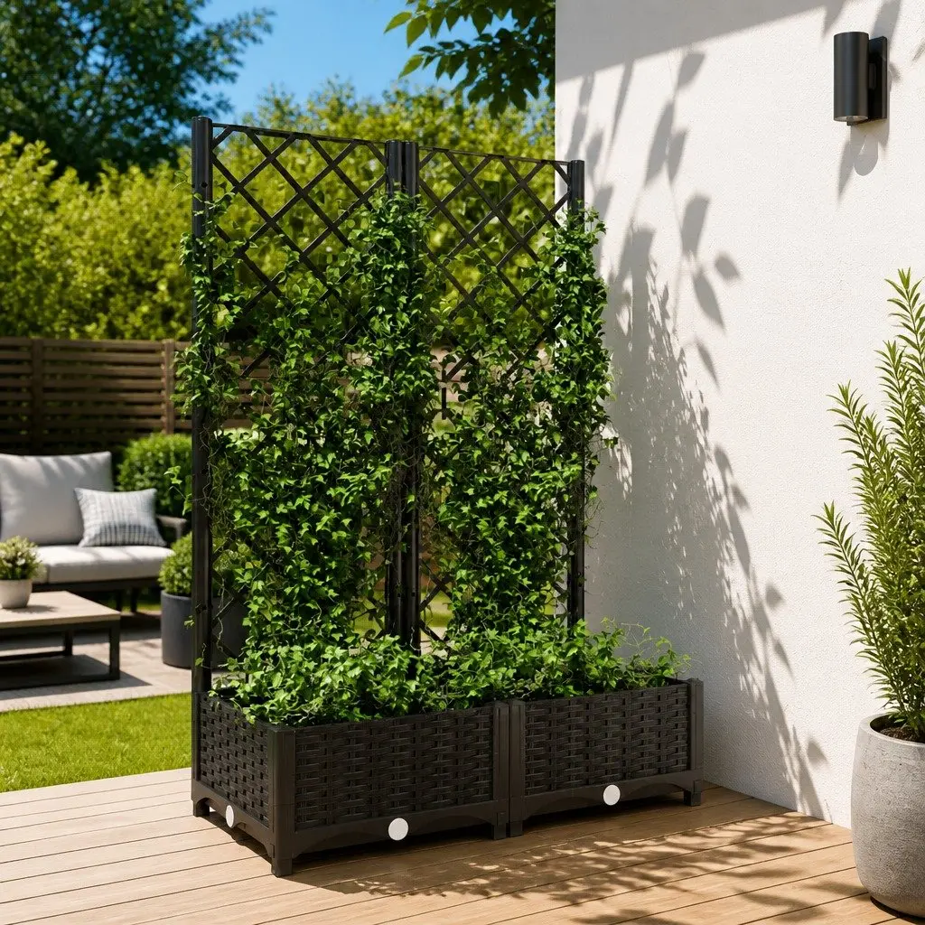 Garden Planter PP 80 x 40 x 121.5 cm Black Outdoor Trellis Support for Climbing Plants
