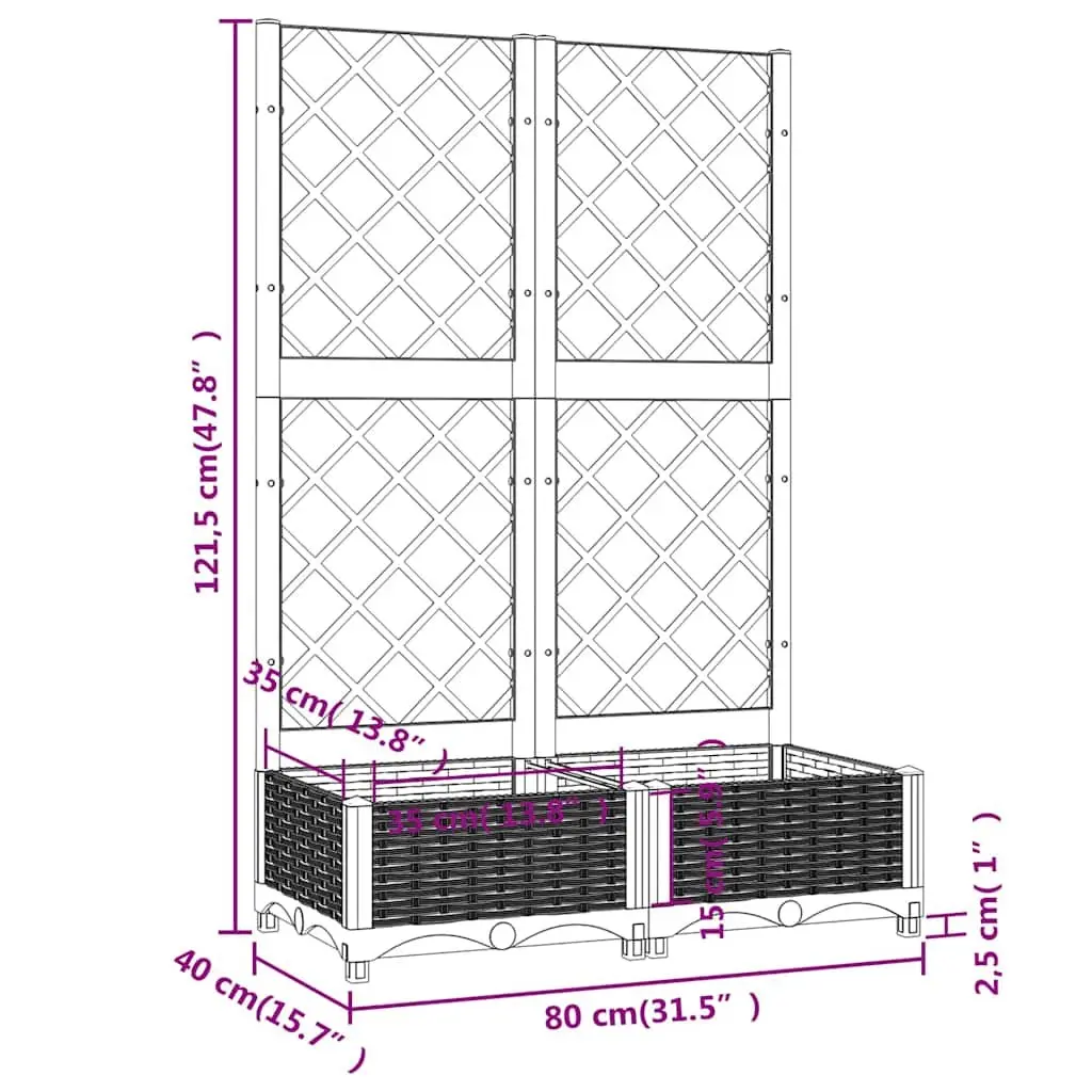 Garden Planter PP 80 x 40 x 121.5 cm Black Outdoor Trellis Support for Climbing Plants
