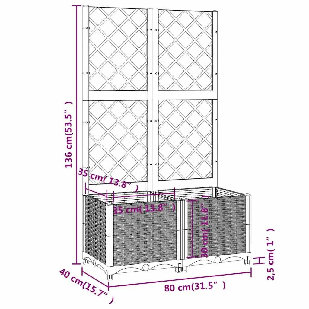 Garden Planter PP 80x40x136cm Black with Trellis for Climbing Plants Support