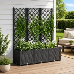 Durable Black Garden Planter with Trellis 120x40x136cm