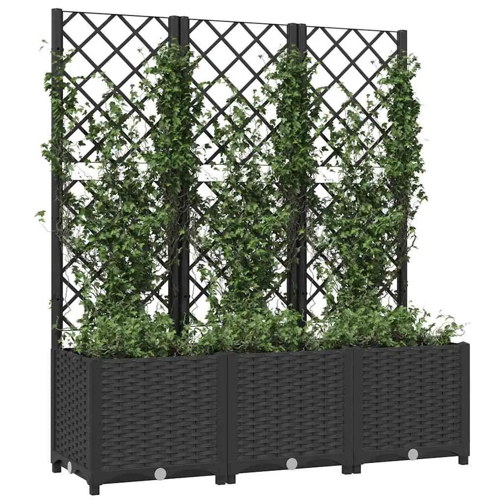 Black Garden Planter with Trellis 120x40x136cm