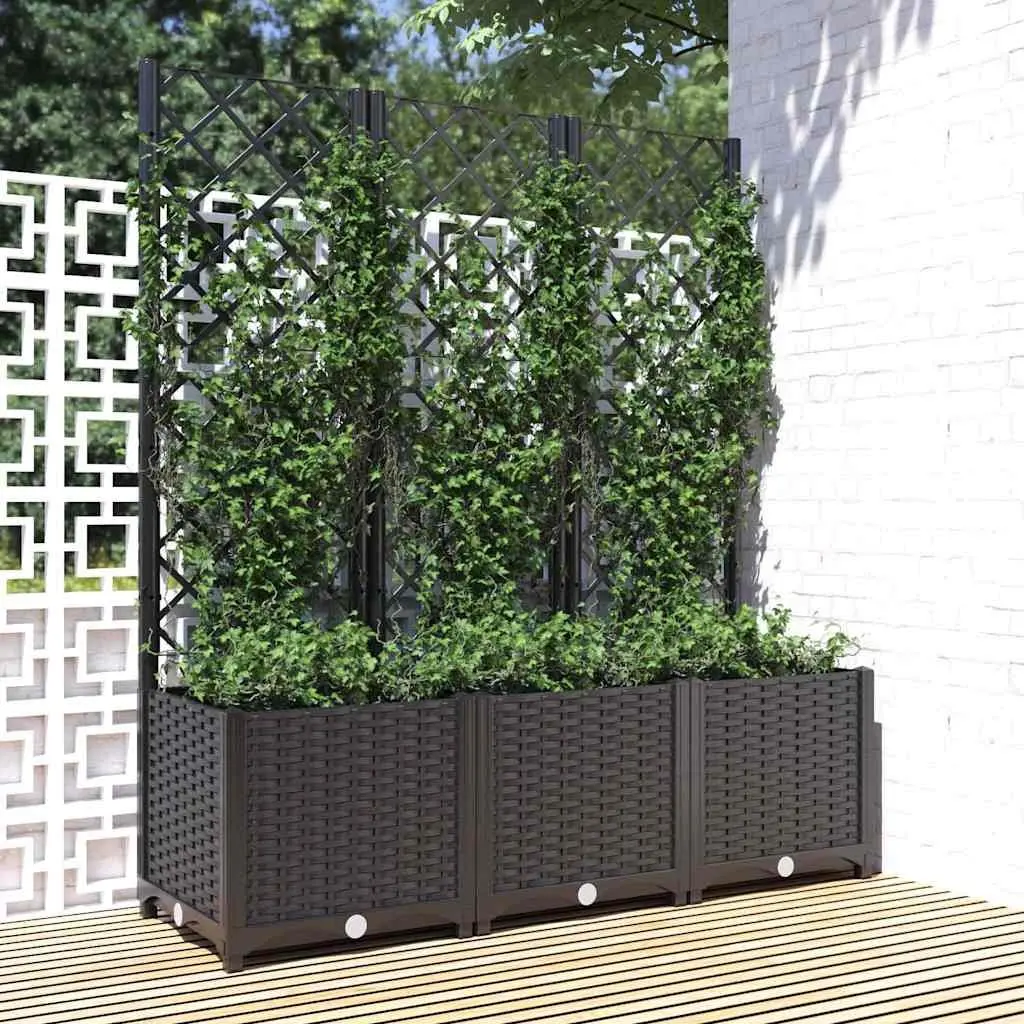 Black Garden Planter with Trellis 120x40x136cm