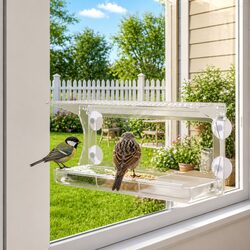Window Bird Feeders 2 pcs Transparent Acrylic Outdoor Garden Bird Feeding