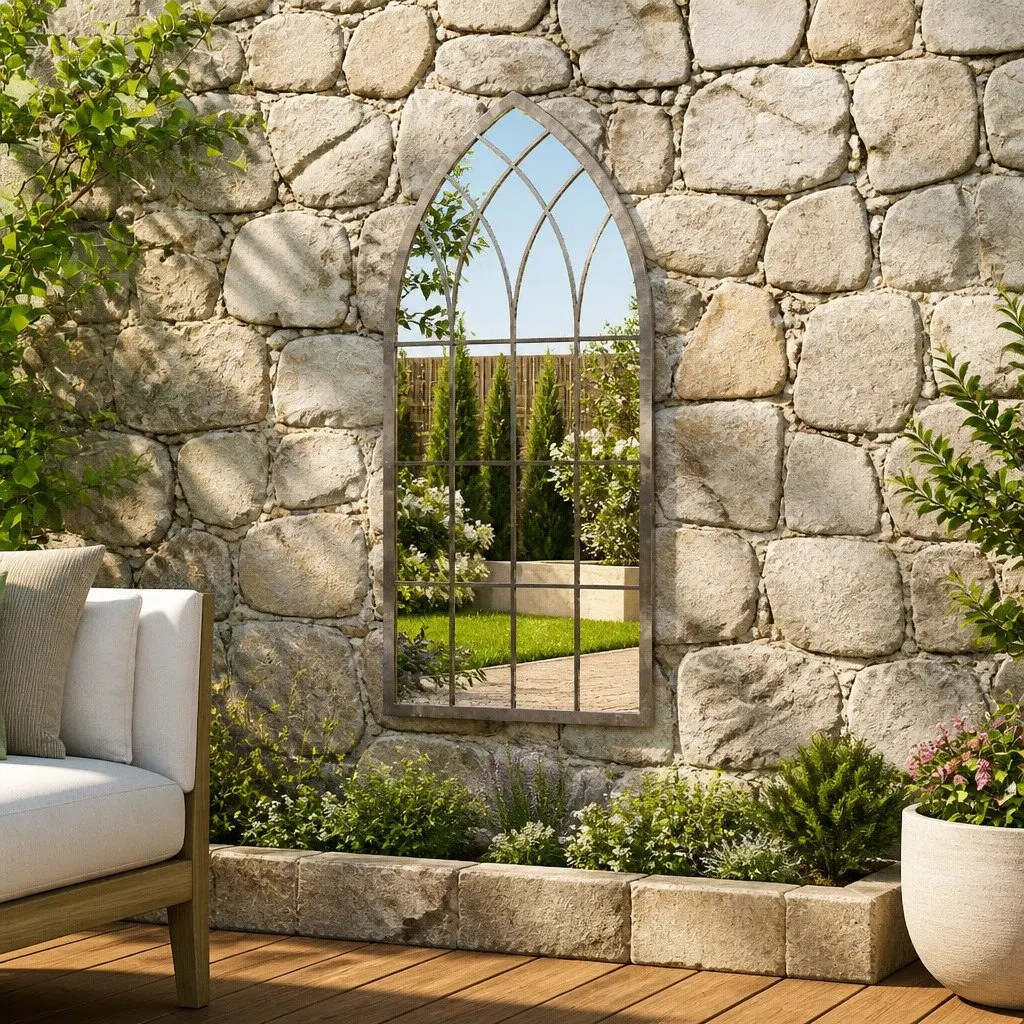 Garden Mirror Iron 100x45cm Cream Antique Effect