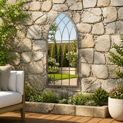 Cream Iron Antique Effect Outdoor Wall Mirror 100x45cm