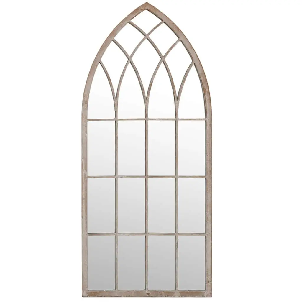 Cream Iron Garden Mirror with Rust Effect for Outdoor Use