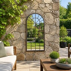 Cream Iron Frame Garden Mirror Outdoor Decor 90x45cm