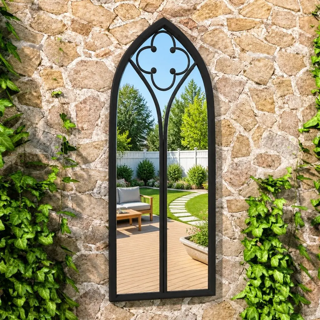 Black Iron Garden Mirror 100x45 cm with Rust Effect