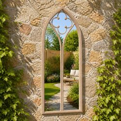 Cream Iron Garden Mirror with Rust Effect for Outdoors