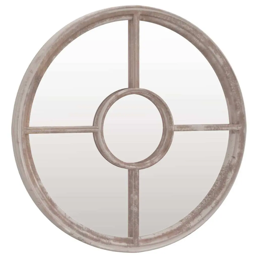 Cream Round Garden Mirror with Iron Frame 60cm