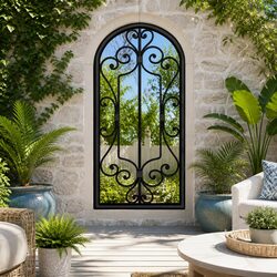 Outdoor Black Iron Garden Mirror 100x45cm