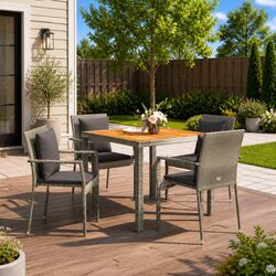 5 Piece Grey Outdoor Dining Set with Cushions
