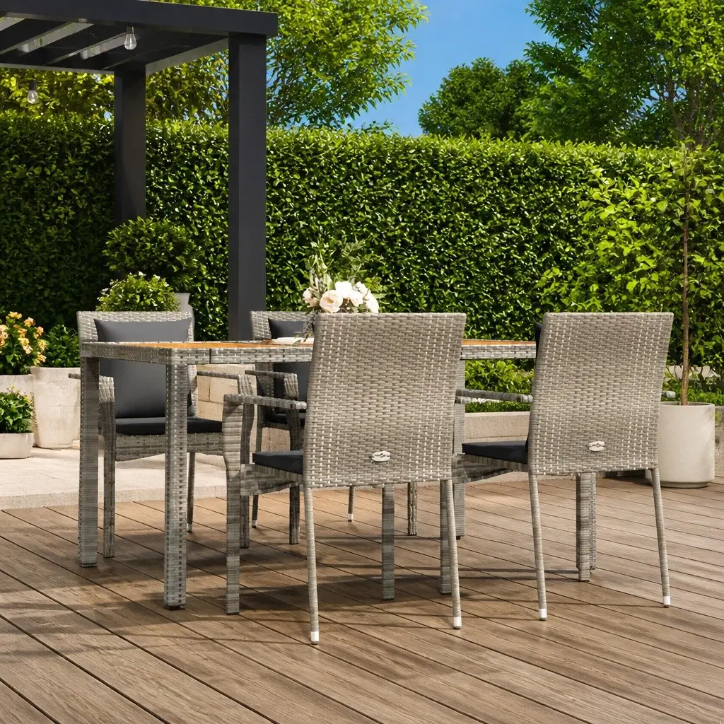 5 Piece Grey Rattan Garden Dining Set
