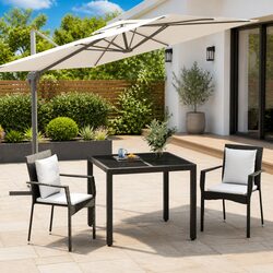 3-Piece Black Poly Rattan Garden Dining Set