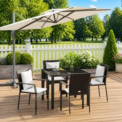 5 Piece Outdoor Garden Dining Set Black Poly Rattan Chairs Table Cushions