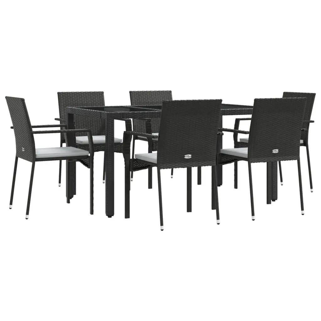 7 Piece Outdoor Dining Set with Cushions in Black