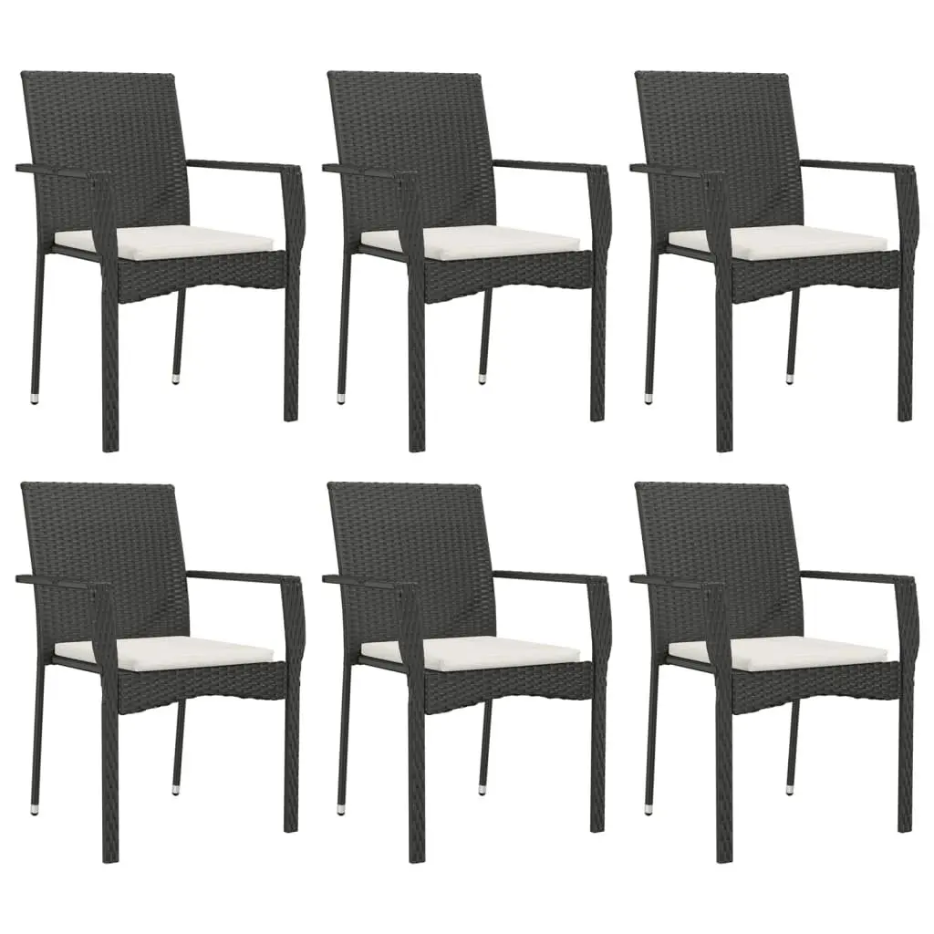 7 Piece Outdoor Dining Set with Cushions in Black
