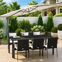 Black Poly Rattan 7 Piece Garden Dining Set with Cushions